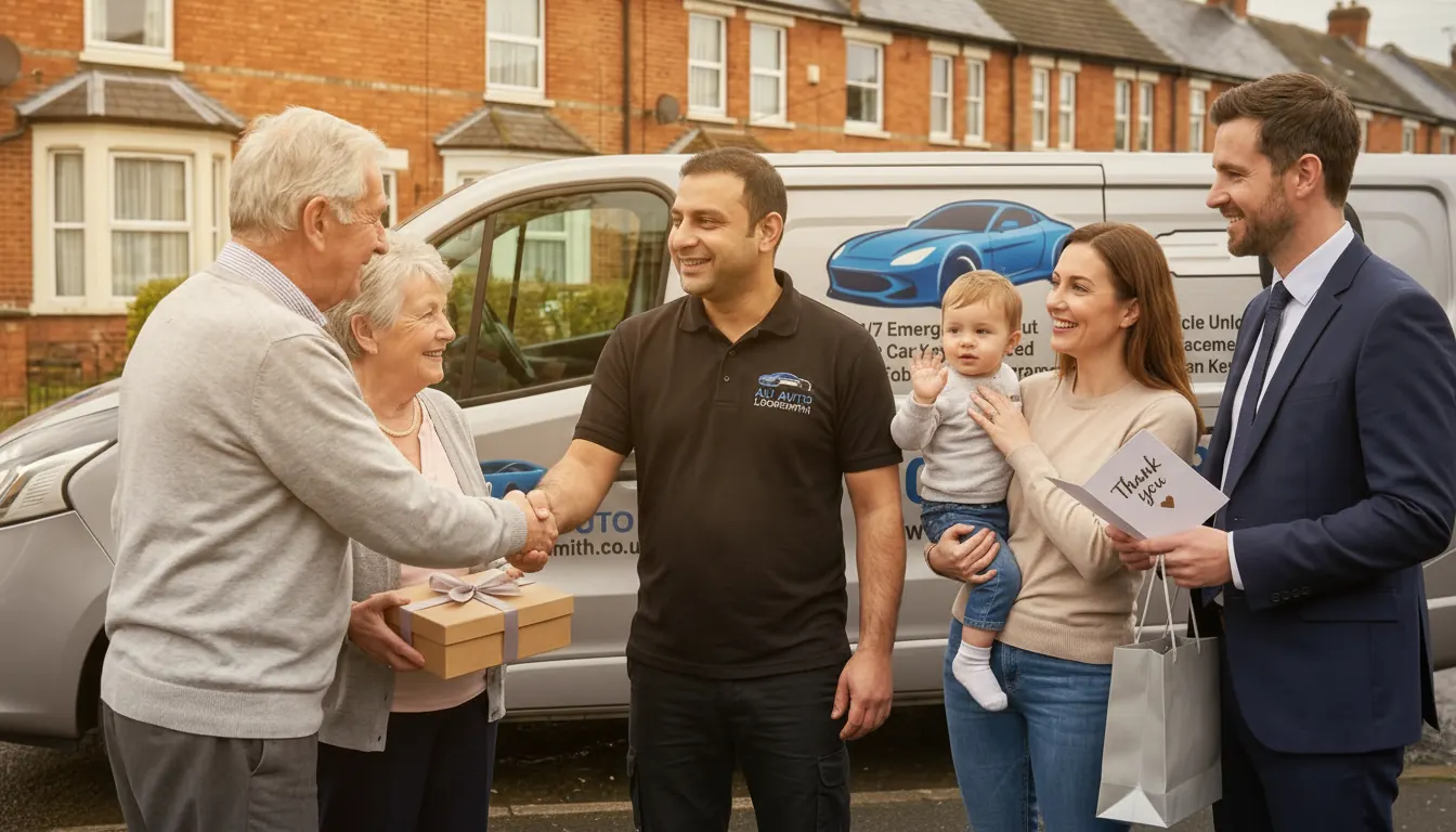 Ali Auto Locksmith receiving thanks from happy customers in Luton
