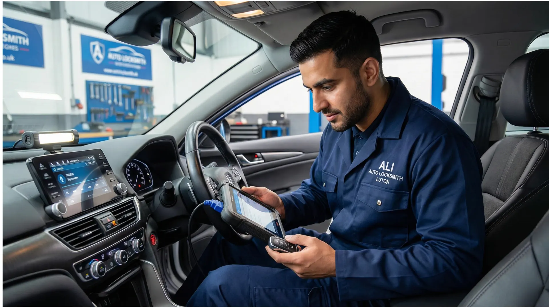 Ali Auto Locksmith performing professional car key programming on-site in Luton